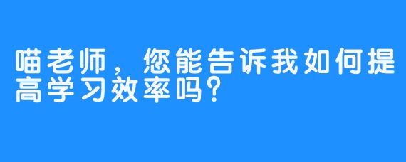 喵老师，您能告诉我如何提高学习效率吗？