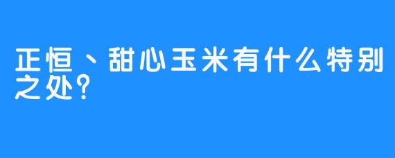 正恒丶甜心玉米有什么特别之处？